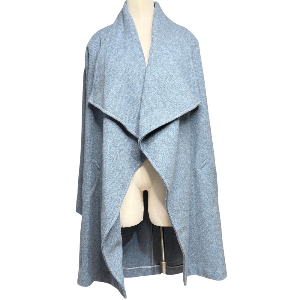 Lauren Ralph Lauren Cape Coat Jacket Women M Blue Wool Blend Drape Open Front